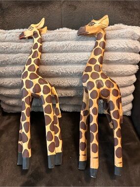Hand-Carved Brown & Tan Giraffe Figurine Pair - Unbranded Home Accent